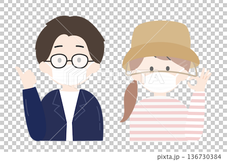 花粉症対策を万全にしている日本人男女 136730384