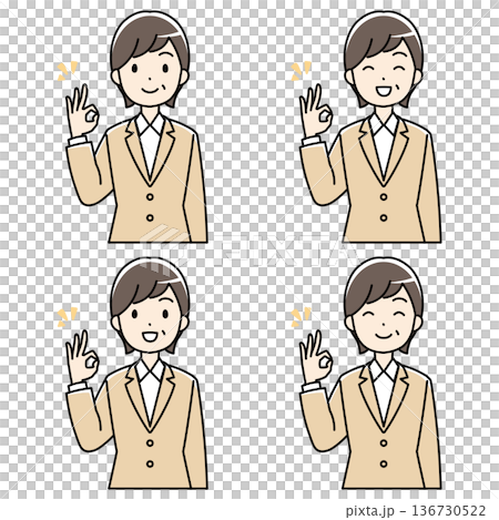 圖：一位身穿西裝的中年女性面帶微笑，並做出「OK」手勢 136730522