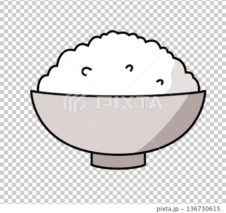お茶碗に盛ったご飯のイラスト お茶碗に盛ったご飯のイラスト 136730615