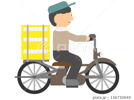 昔懐かしい自転車で牛乳を運ぶ配達員のイラスト素材 136730849
