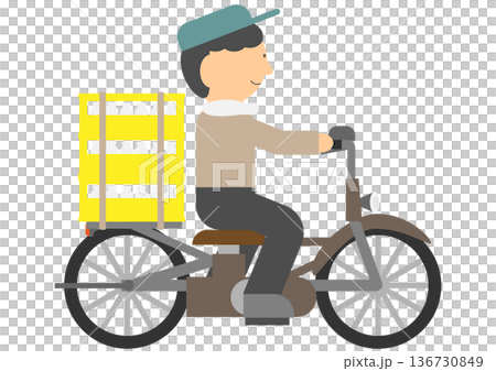 一幅描繪送奶工騎著復古自行車的插畫素材 136730849