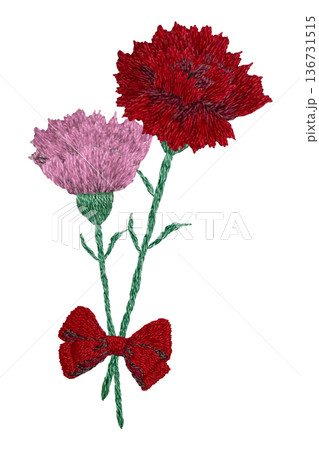 【カーネーションのワンポイント】手刺繍イラスト素材 136731515