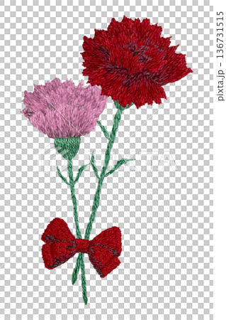 【カーネーションのワンポイント】手刺繍イラスト素材 136731515