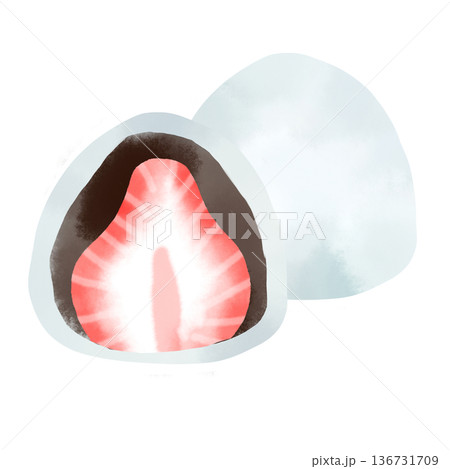 水彩風のいちご大福の断面イラスト 春の和菓子素材 136731709