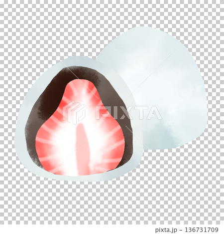 水彩風のいちご大福の断面イラスト 春の和菓子素材 136731709