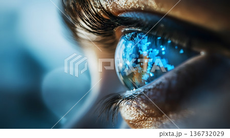 Close up of a professional eye reflecting a complex business strategy map 136732029