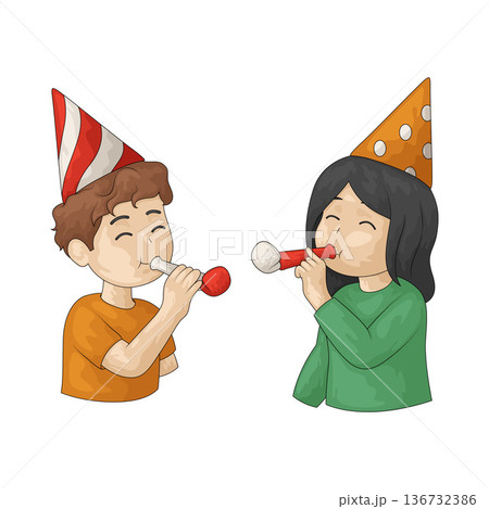 Illustration of couple celebrating New Year 136732386
