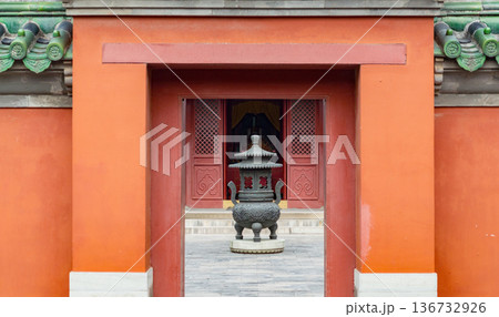 Incense burner in the Temple of Ancient Monarchs in Xicheng District in Beijing, China Incense burner in the Temple of Ancient Monarchs in Xicheng District in Beijing, China 136732926