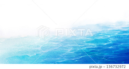 透明水彩で描いた水面の背景イラスト　水彩背景　海の風景イラスト　水面と波 136732972