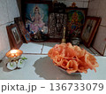 Puja, Diya and Flower Offering 136733079
