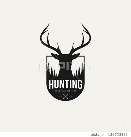 deer head hunting vintage logo badge template vector illustration design 136733552