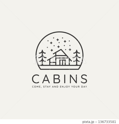 winter forest cabin minimalist line art badge logo winter forest cabin minimalist line art badge logo 136733581