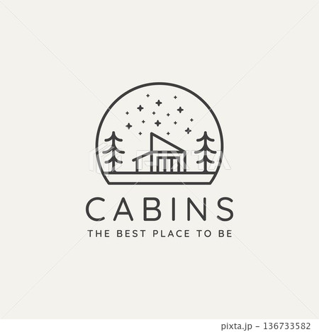 winter countryside cabin minimalist line art logo 136733582