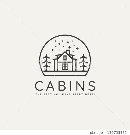 winter hotel cabin minimalist line art badge logo winter hotel cabin minimalist line art badge logo 136733585