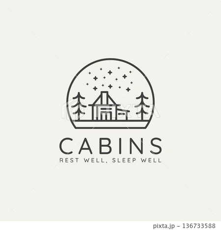 modern winter cabin minimalist line art badge logo modern winter cabin minimalist line art badge logo 136733588