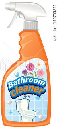 Orange Bathroom Cleaner Spray Bottle with Toilet Illustration 136733832