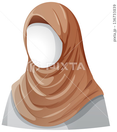 Faceless Woman Wearing Brown Hijab Vector Portrait 136733839