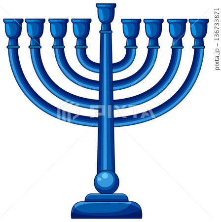 Blue Menorah Vector Illustration with Eight Branches 136733871