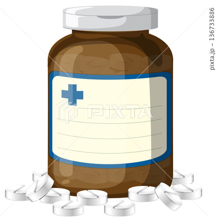 Brown Medicine Bottle with White Tablets Illustration Brown Medicine Bottle with White Tablets Illustration 136733886