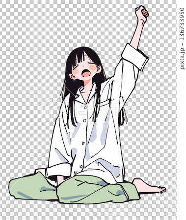 一個女孩醒來後伸懶腰 136733950