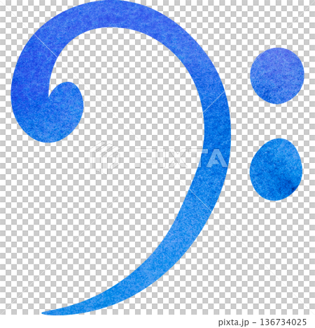 綺麗な水彩模様のヘ音記号のイメージのイラスト 136734025