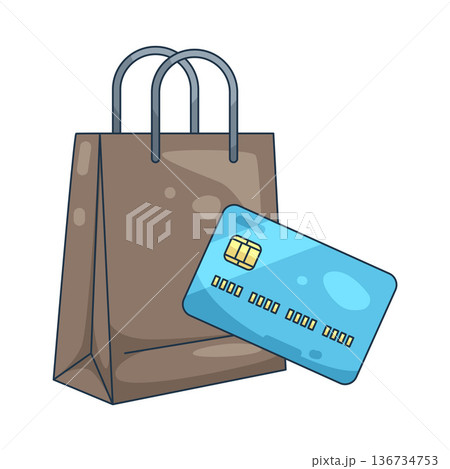 Illustration of credit card with a shopping bag 136734753