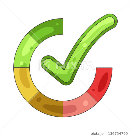 Illustration of performance meter with checkmark  136734799