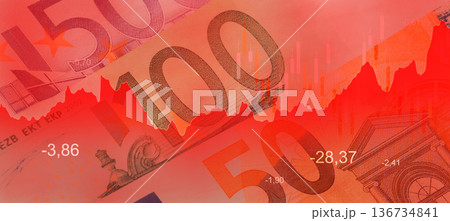 Currency notes and financial charts showing market trends and fluctuations 136734841