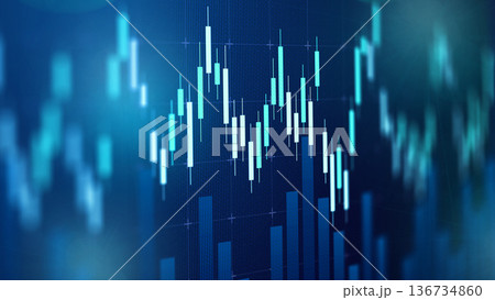 Graphs show stock prices moving up and down on a digital screen during trading hours 136734860