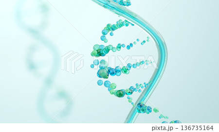 海洋由来のマリンPDRNとサーモンDNAが融合する二重らせん、深海イメージの美容科学CG 海洋由来のマリンPDRNとサーモンDNAが融合する二重らせん、深海イメージの美容科学CG 136735164