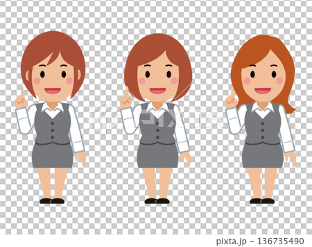 一位身穿灰色職業裝的年輕女子擺出數字1的姿勢 136735490