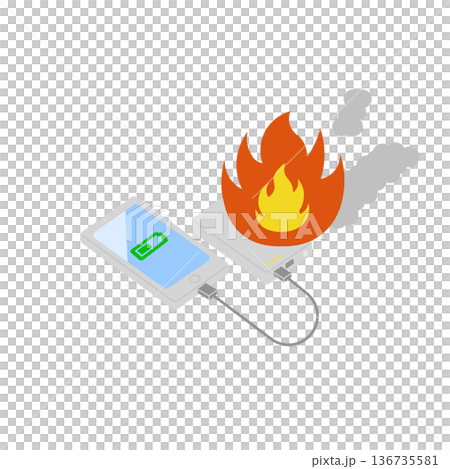 圖示：一部沒有主線的手機電池和智慧型手機在充電時起火 136735581