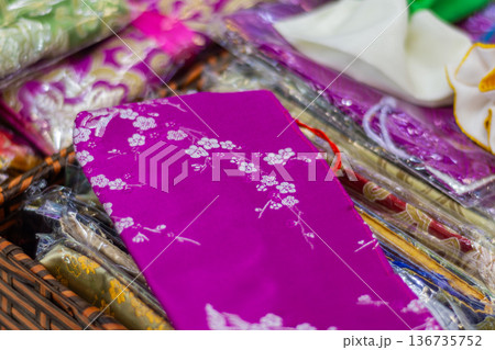 Magenta silk with white floral embroidery 136735752