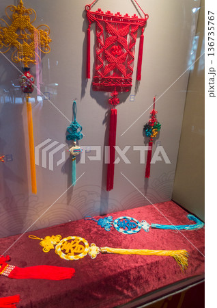 Traditional chinese knot tassel ornaments in museum display 136735767