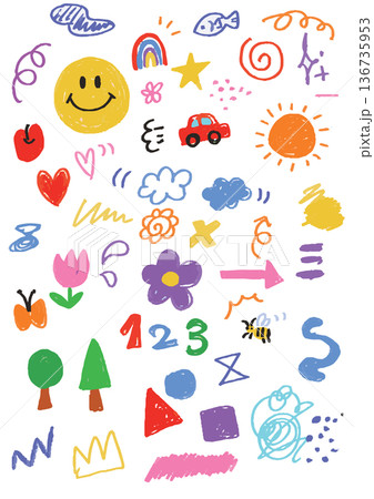 カラフルポップな落描き風イラスト素材 136735953