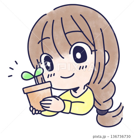 植物を育てる女性のイラスト 136736730