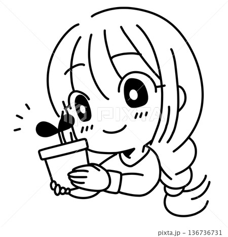 植物を育てる女性の線画イラスト 136736731