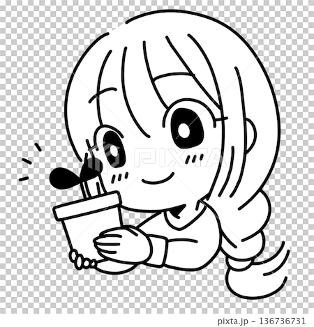 植物を育てる女性の線画イラスト 136736731