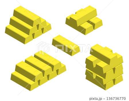 Isometric stacks of precious gold bars. 3D vector isolated on white background 136736770