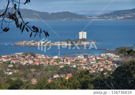 Scenic view of Toralla Island and Vigo estuary from San Miguel de Oia trail 136736819