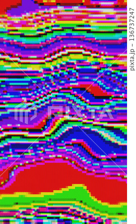 Vibrant Glitch Pattern in Neon Colors with Retro 80s, Cyberpunk Influence 136737247