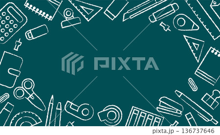 チョークアート風の絵が描かれた黒板の背景イラスト素材 ベクター 文房具 フレーム 136737646