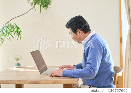 株取引をするアジア人シニア男性 136737662