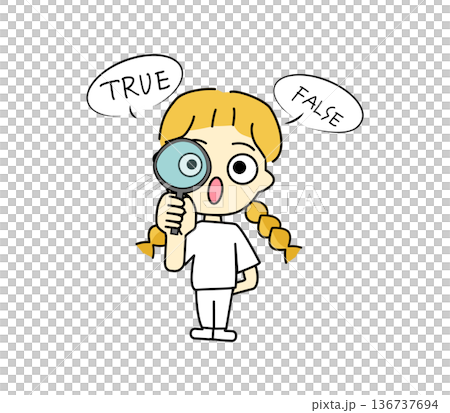 事實查核人員插圖 ‗ 一位女士正在用放大鏡核對訊息 136737694