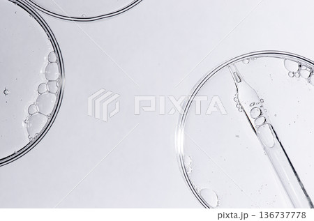 Liquid cosmetic product for the skin in a Petri dish. Copy space 136737778
