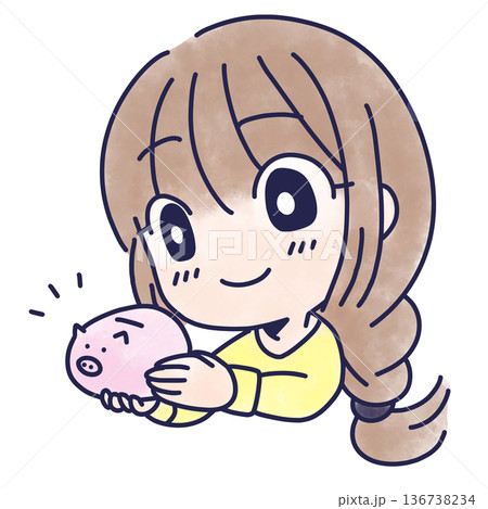 貯金箱を持つ女性のイラスト 貯金箱を持つ女性のイラスト 136738234