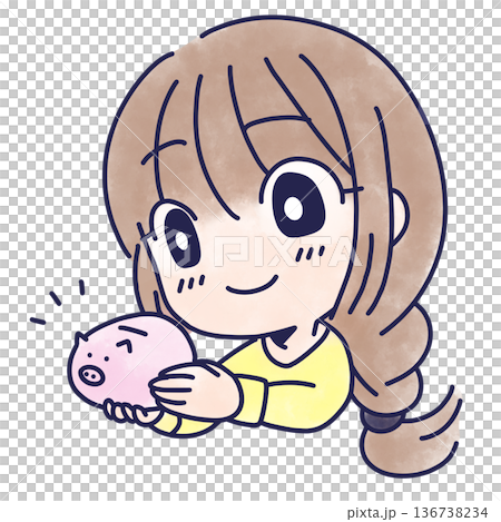 貯金箱を持つ女性のイラスト 貯金箱を持つ女性のイラスト 136738234
