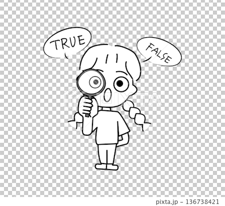 虫眼鏡で情報を確認するファクトチェックの人物イラスト‗女性 136738421