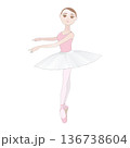 可愛いバレリーナのイラスト_ヴァリエーションのリハーサル_ポアント_チュチュ 136738604
