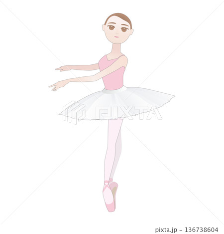 可愛いバレリーナのイラスト_ヴァリエーションのリハーサル_ポアント_チュチュ 136738604